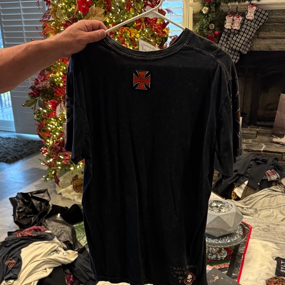 Affliction Men's Black and Orange Graphic Tee - Picture 2 of 2